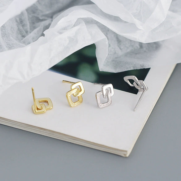 Wholesale Geometric Square S925 Silver Electroplated Ear Studs For Women