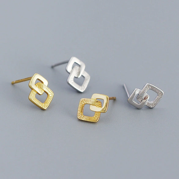 Wholesale Geometric Square S925 Silver Electroplated Ear Studs For Women