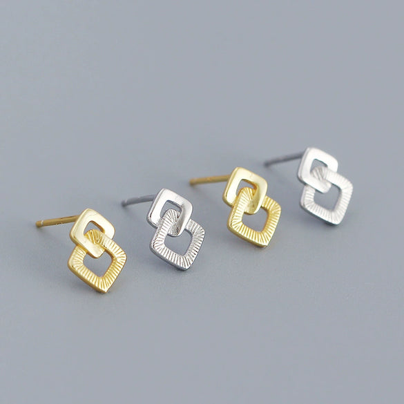 Wholesale Geometric Square S925 Silver Electroplated Ear Studs For Women