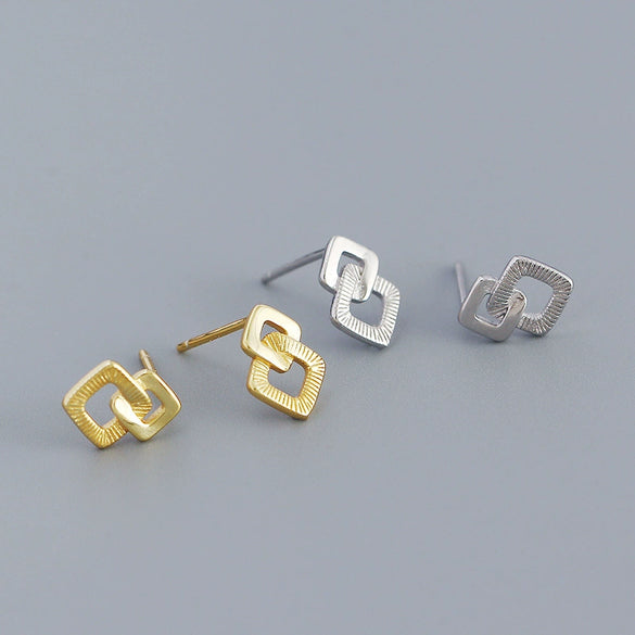 Wholesale Geometric Square S925 Silver Electroplated Ear Studs For Women