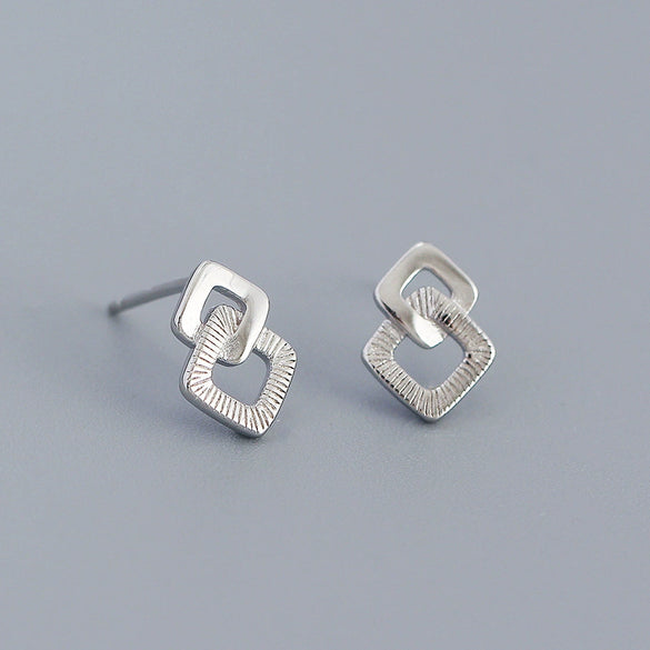 Wholesale Geometric Square S925 Silver Electroplated Ear Studs For Women