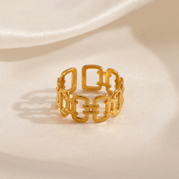 Wholesale Geometric Square Stainless Steel Ring For Women With 18K Gold Plated Electroplating