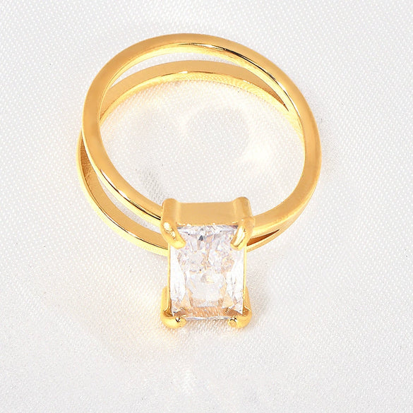 Wholesale Geometric Square Titanium Steel Crystal Diamond Ring Light Luxury Style