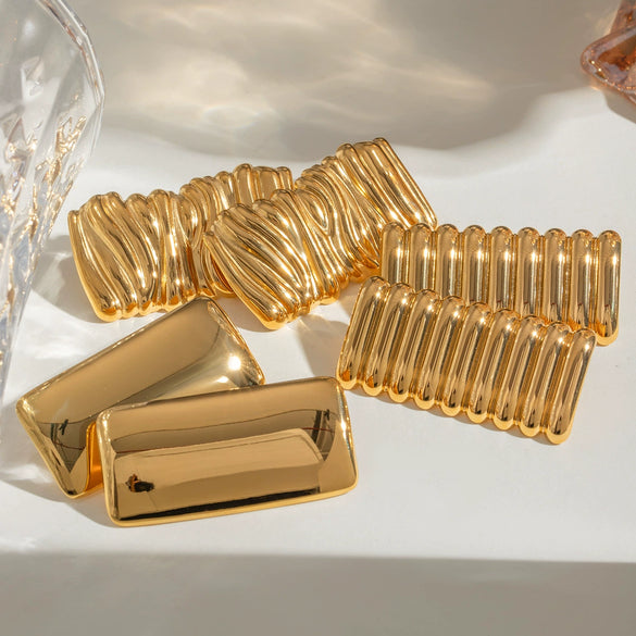 Wholesale Geometric Square Titanium Steel Earrings With Wave Pattern And Electroplating