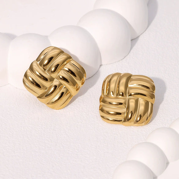 Wholesale Geometric Square Woven Stainless Steel Stud Earrings For Women With Electroplating Treatment