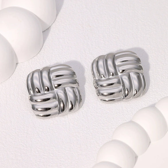 Wholesale Geometric Square Woven Stainless Steel Stud Earrings For Women With Electroplating Treatment