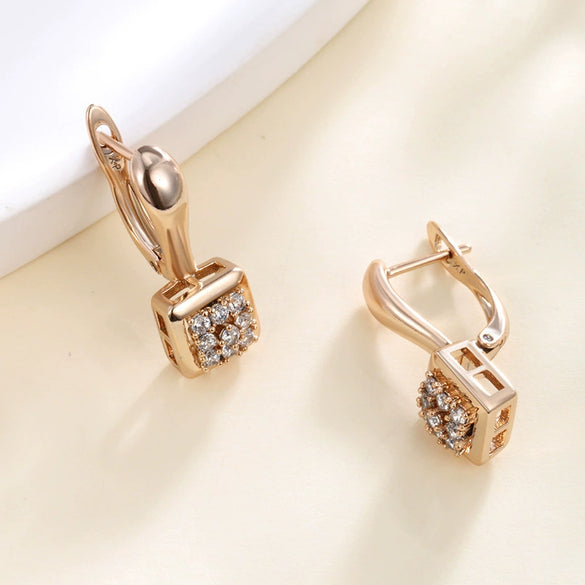 Wholesale Geometric Square Zircon Earrings Light Luxury Style Electroplating For Women