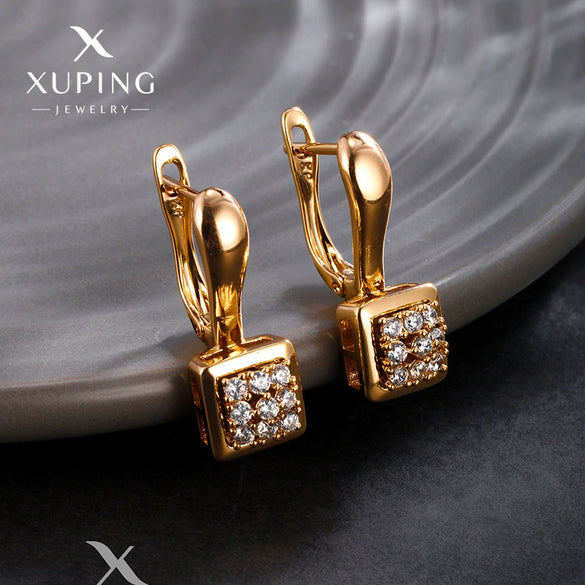 Wholesale Geometric Square Zircon Earrings Light Luxury Style Electroplating For Women