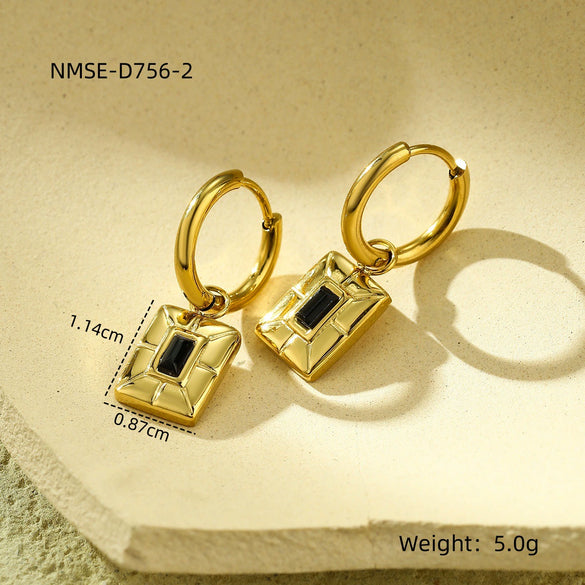 Wholesale Geometric Square Zircon Stainless Steel 18K Electroplated Fashion Niche Women's Earrings