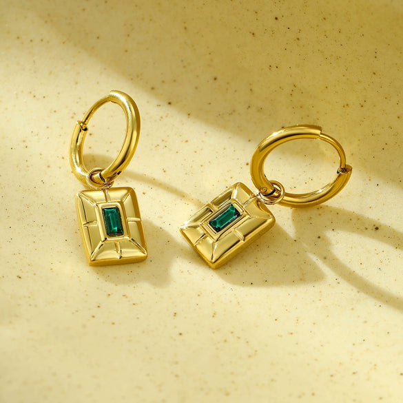 Wholesale Geometric Square Zircon Stainless Steel 18K Electroplated Fashion Niche Women's Earrings
