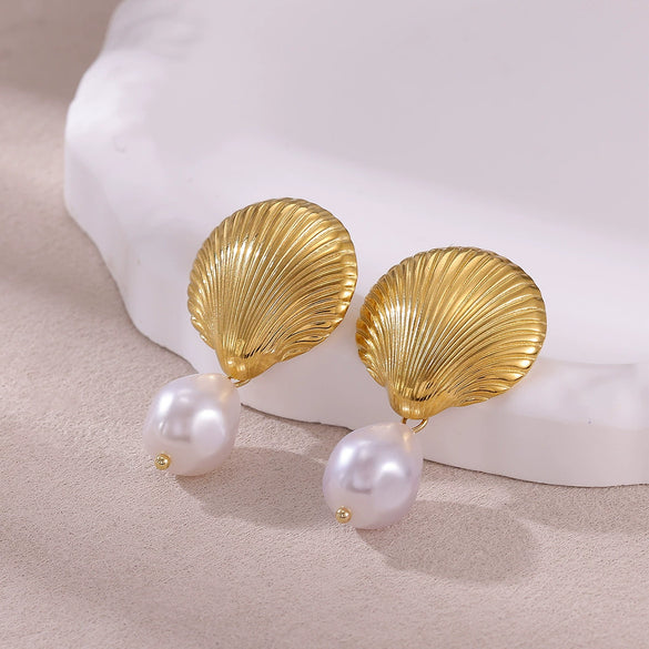 Wholesale Geometric Stainless Steel And Gold Electroplated Starfish Shell Earrings For Women And Men