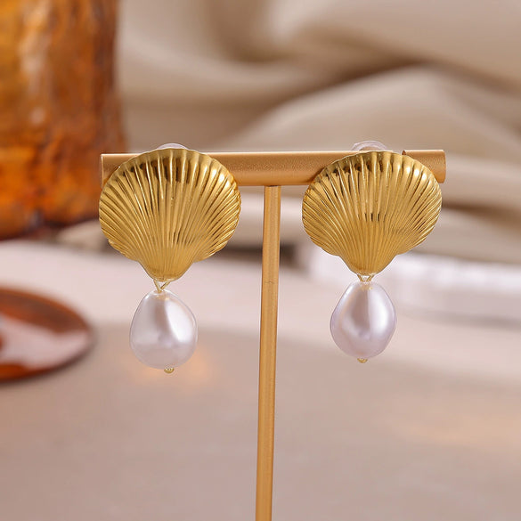 Wholesale Geometric Stainless Steel And Gold Electroplated Starfish Shell Earrings For Women And Men