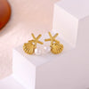 Wholesale Geometric Stainless Steel And Gold Electroplated Unisex Starfish Shell Earrings With Imitation Pearl And Zircon