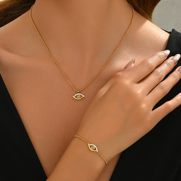 Wholesale Geometric Stainless Steel And 18K Titanium Steel Bracelet Set With Diamonds For Women