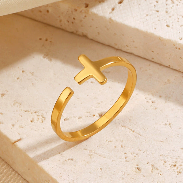 Wholesale Geometric Stainless Steel And Resin Electroplated Open Ring For Women