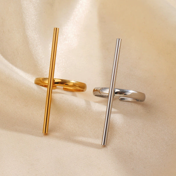 Wholesale Geometric Stainless Steel And Resin Electroplated Opening Adjustable Line Ring For Women