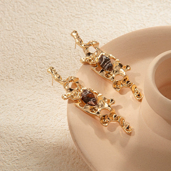 Wholesale Geometric Stainless Steel Antique Style Irregular Metal Alloy Opal Ear Studs Earrings With Electroplating