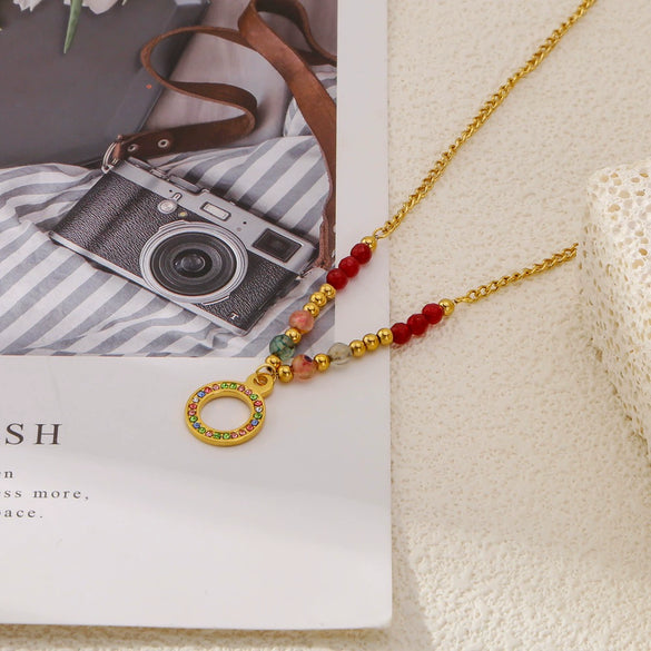 Wholesale Geometric Stainless Steel Beaded Ring And Necklace With Electroplating