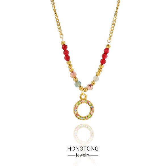 Wholesale Geometric Stainless Steel Beaded Ring And Necklace With Electroplating