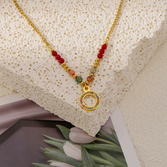 Wholesale Geometric Stainless Steel Beaded Ring And Necklace With Electroplating