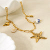 Wholesale Geometric Stainless Steel Conch And Starfish Pendant Cross Chain Necklace 18K Goldplated For Women