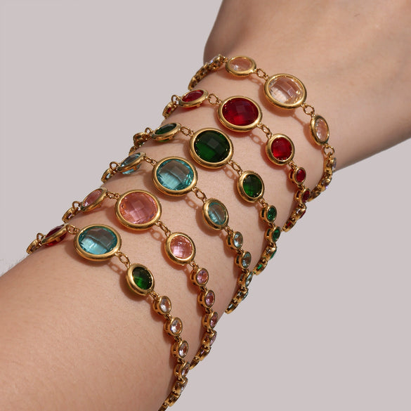 Wholesale Geometric 316L Stainless Steel Czech Glass Fashion Electroplated Women's Bracelet
