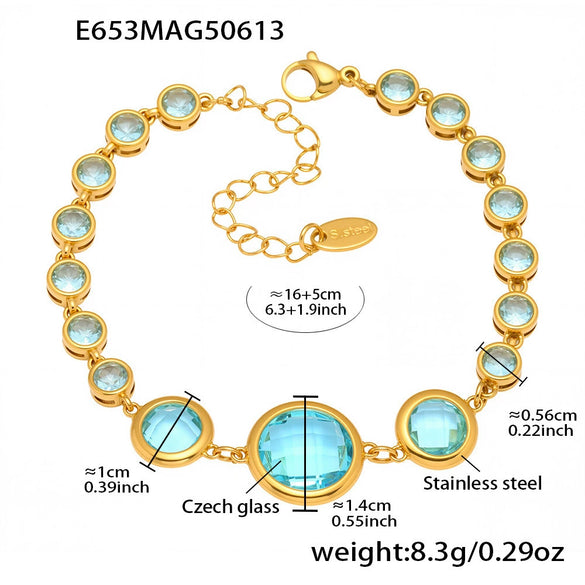 Wholesale Geometric 316L Stainless Steel Czech Glass Fashion Electroplated Women's Bracelet