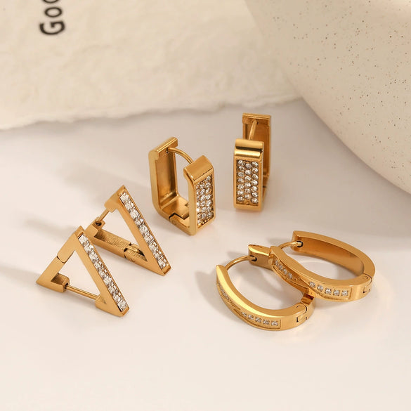 Wholesale Geometric Stainless Steel Earrings With Diamonds Vacuum Real Gold Plated For Women