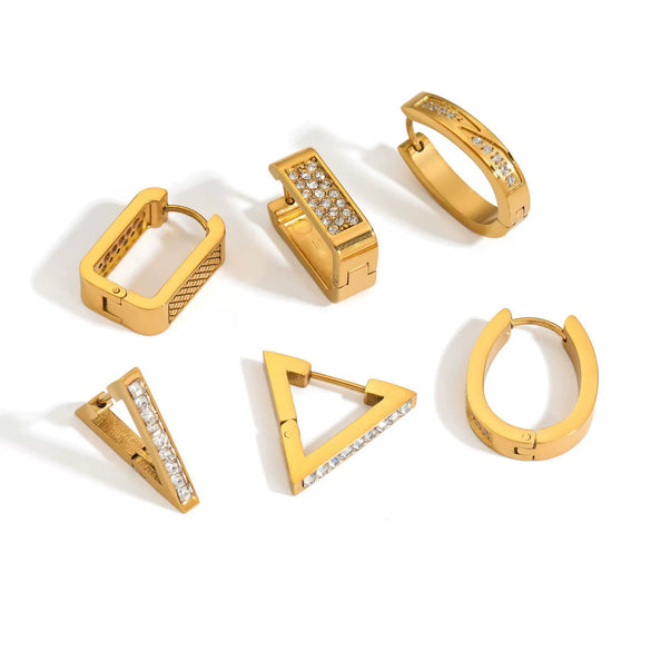 Wholesale Geometric Stainless Steel Earrings With Diamonds Vacuum Real Gold Plated For Women