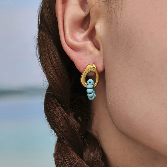 Wholesale Geometric 316L Stainless Steel Electroplated Blue Turquoise Earrings Fashionable Elegant Women's Jewelry