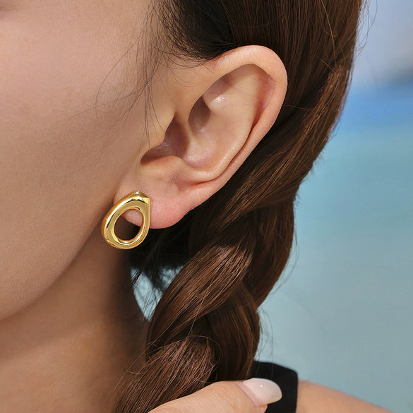 Wholesale Geometric 316L Stainless Steel Electroplated Blue Turquoise Earrings Fashionable Elegant Women's Jewelry