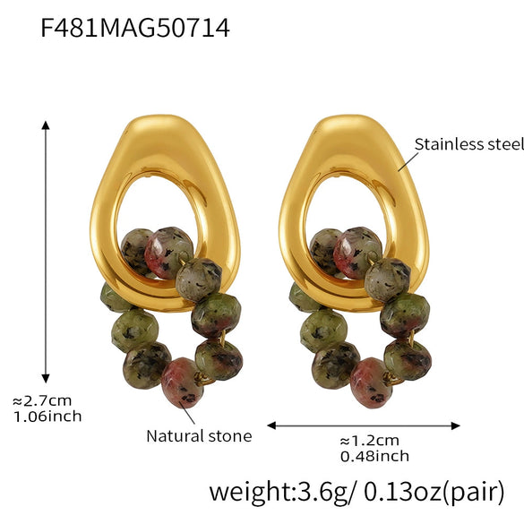 Wholesale Geometric 316L Stainless Steel Electroplated Blue Turquoise Earrings Fashionable Elegant Women's Jewelry