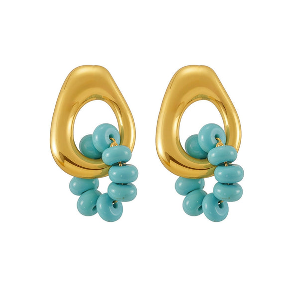 Wholesale Geometric 316L Stainless Steel Electroplated Blue Turquoise Earrings Fashionable Elegant Women's Jewelry