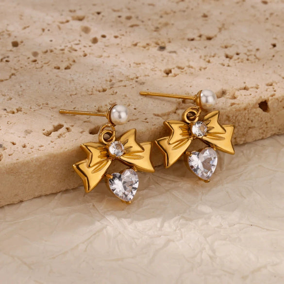 Wholesale Geometric Stainless Steel Electroplated Bow Design Earrings For Women