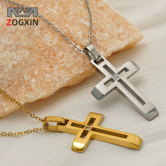 Wholesale Geometric Stainless Steel Electroplated Cross Necklace For Couples