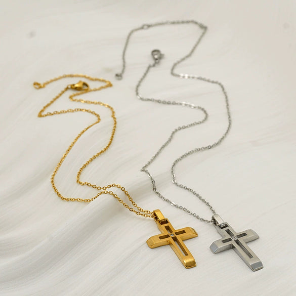 Wholesale Geometric Stainless Steel Electroplated Cross Necklace For Couples