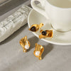 Wholesale Geometric Stainless Steel Electroplated Earrings For Women With Tiger's Eye Stone And Pearl Studs