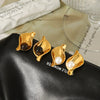 Wholesale Geometric Stainless Steel Electroplated Earrings For Women With Tiger's Eye Stone And Pearl Studs