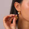 Wholesale Geometric Stainless Steel Electroplated Earrings For Women With Tiger's Eye Stone And Pearl Studs