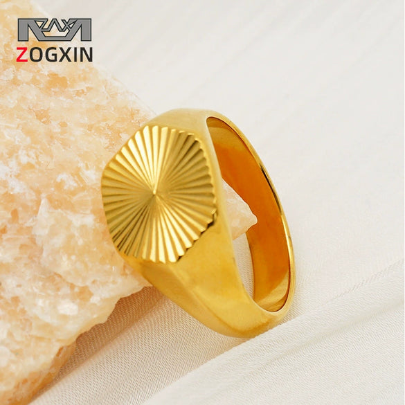 Wholesale Geometric Stainless Steel Electroplated Engraved Smooth Vintage Vertical Stripe Insstyle Unisex Ring