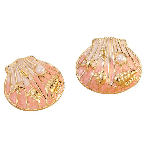 Wholesale Geometric Stainless Steel Electroplated Epoxy Shell Oil Drop Conch Starfish Earrings For Women