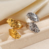 Wholesale Geometric Stainless Steel Electroplated Exaggerated Heavy Feather Opening Ring For Women