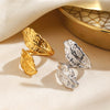Wholesale Geometric Stainless Steel Electroplated Exaggerated Heavy Feather Opening Ring For Women
