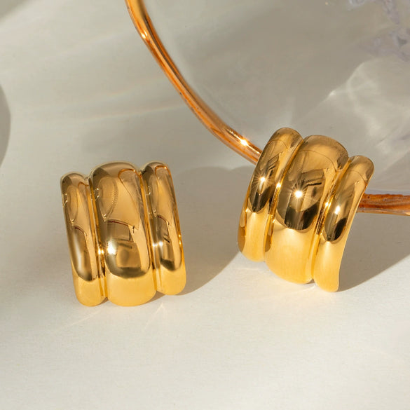 Wholesale Geometric Stainless Steel Electroplated Fashion Simple Smooth Concaveconvex Earrings Trend Jewelry