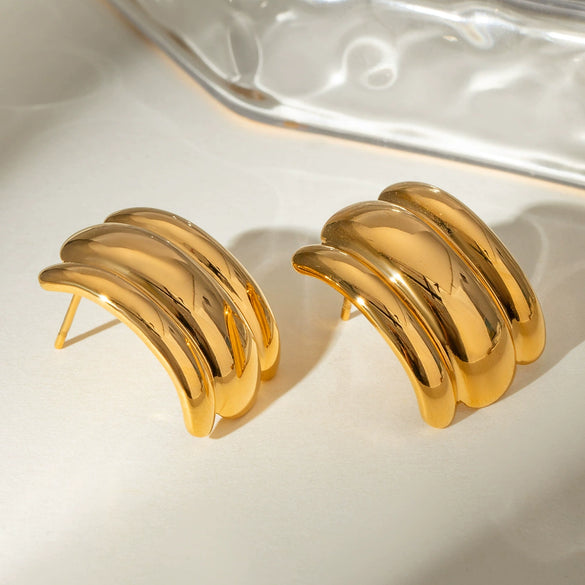 Wholesale Geometric Stainless Steel Electroplated Fashion Simple Smooth Concaveconvex Earrings Trend Jewelry