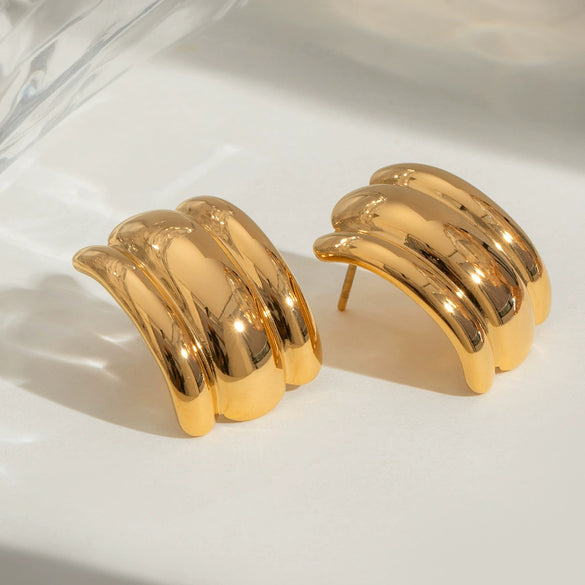 Wholesale Geometric Stainless Steel Electroplated Fashion Simple Smooth Concaveconvex Earrings Trend Jewelry