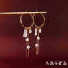 Wholesale Geometric Stainless Steel Electroplated Faux Pearl Tassel Hoop Earrings For Women