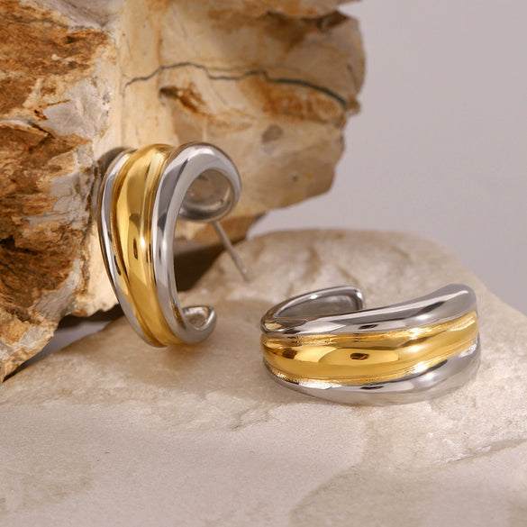 Wholesale Geometric Stainless Steel Electroplated Gold And Silver Color Matching Concave And Convex Earrings For Women Trend Jewelry