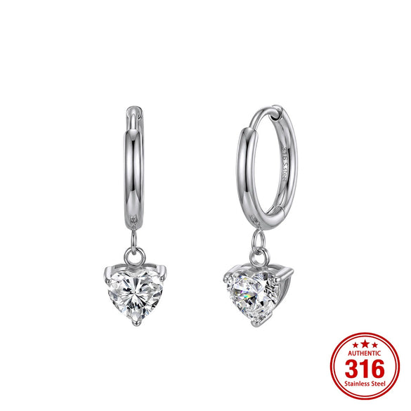 Wholesale Geometric Stainless Steel Electroplated Heartshaped Diamondencrusted Zircon Earrings Unisex Original Design Style