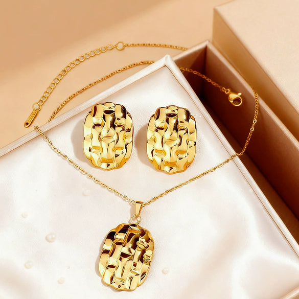 Wholesale Geometric Stainless Steel Electroplated Jewelry Set For Women Necklaces And Earrings